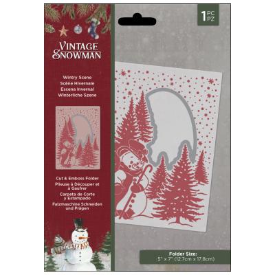 Crafter's Companion Vintage Snowman Cut And Emboss Folder - Wintry Scene